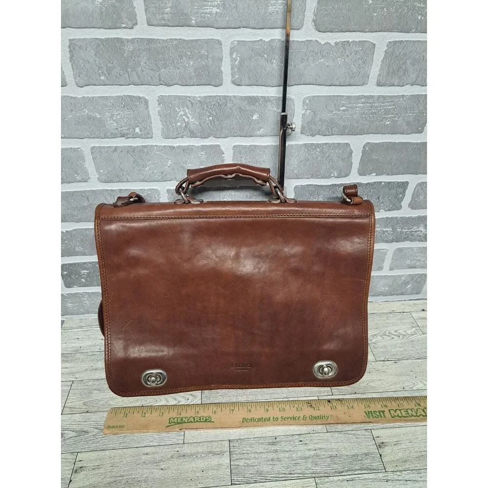 I Medici Italian Leather 2-Way Briefcase Shoulder Bag Medium Brown Made in Italy